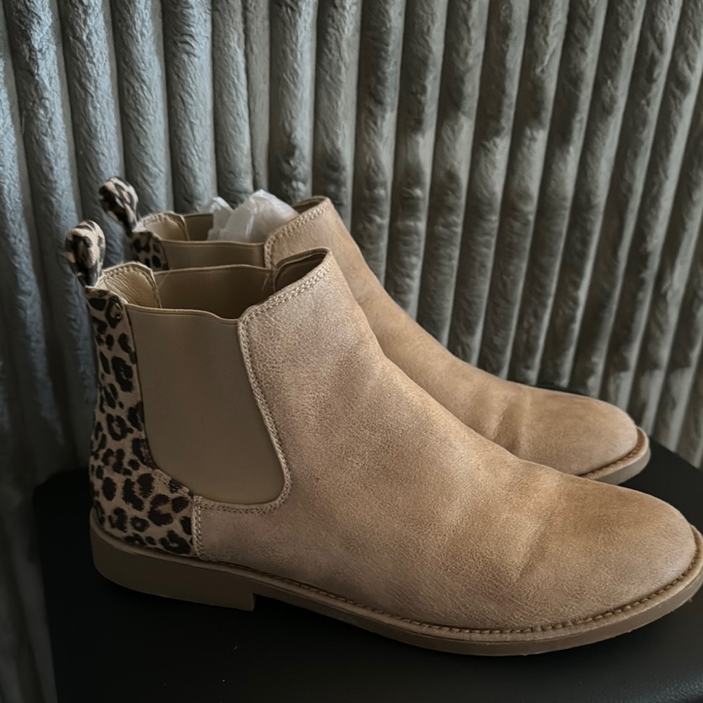 Seven Dials Tan Ankle Boots with Leopard Detail